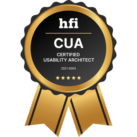 Certified Usability Architect (CUA) badge from Human Factors International, 2026