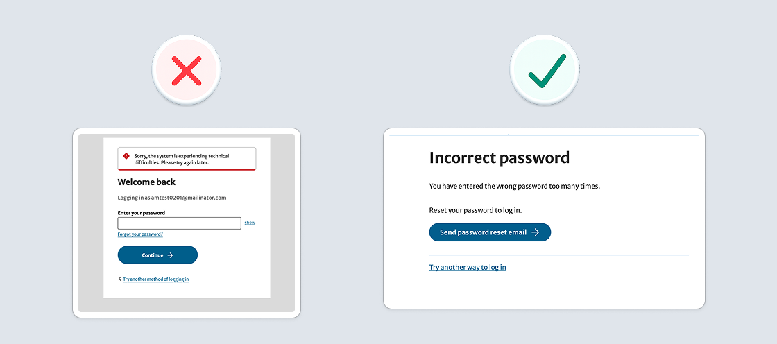 Before and after: login error recovery