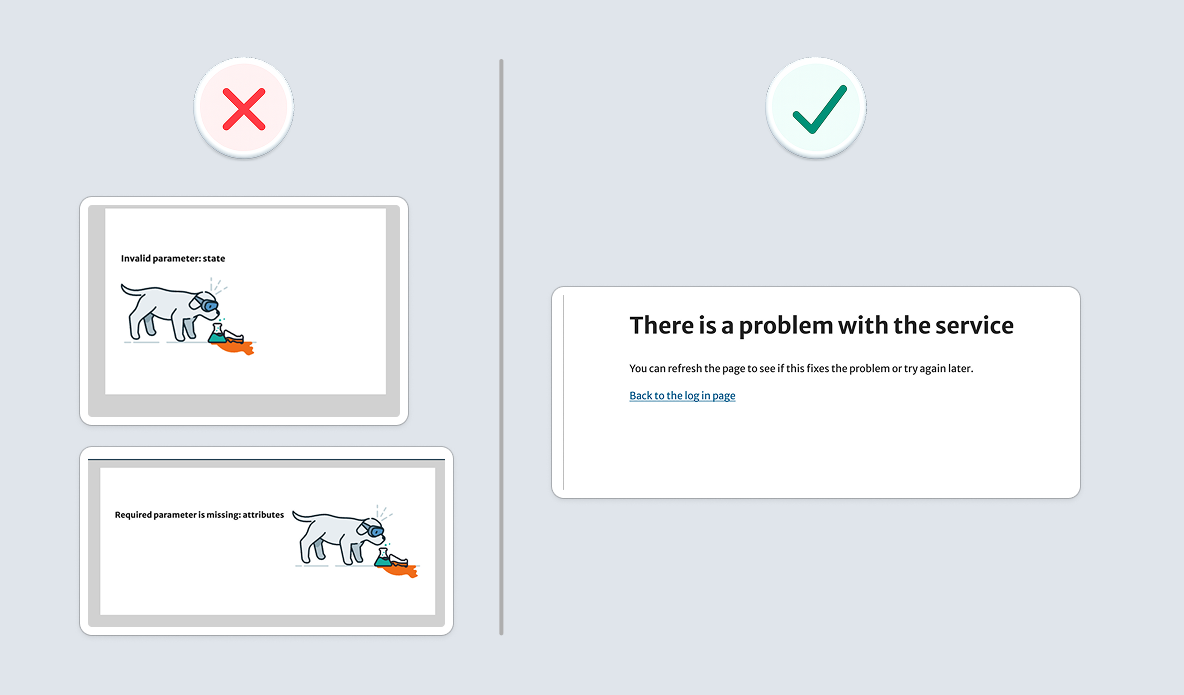 Before and after: service error page