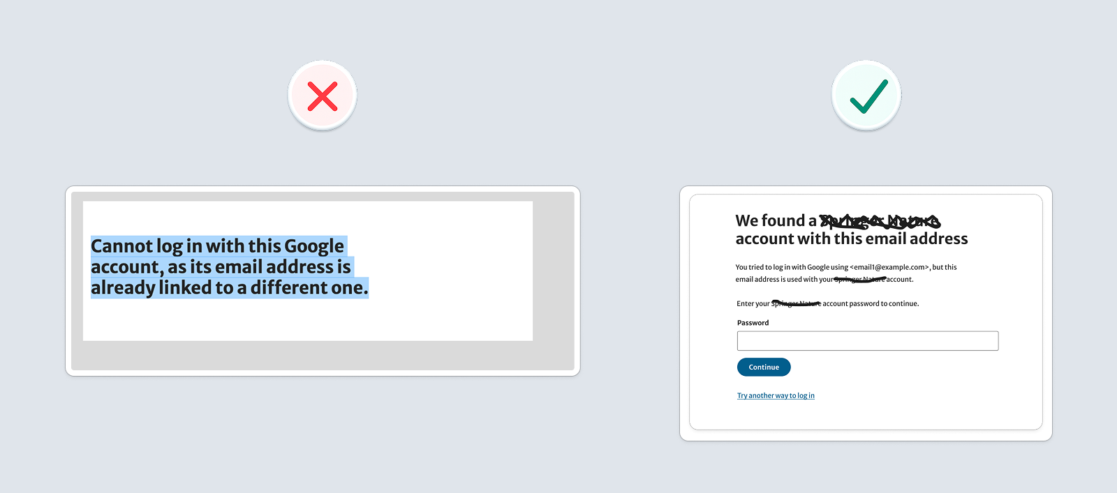 Before and after: account conflict resolution
